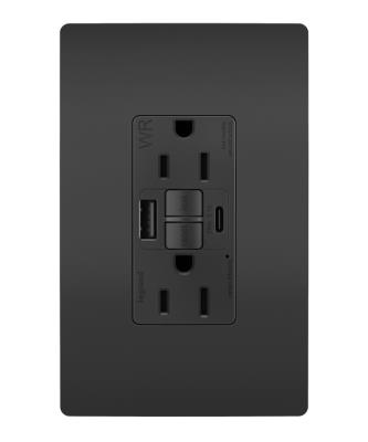 Legrand - 1597TRWRUSBACBK - radiant - Tamper Weather-Resistant 15A Duplex Self-Test GFCI Receptacles w SafeLock, USB Type A/C Outlets - Black