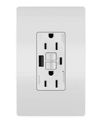 Legrand - 1597TRWRUSBACW - radiant - Tamper Weather-Resistant 15A Duplex Self-Test GFCI Receptacles w SafeLock, USB Type A/C Outlets - White