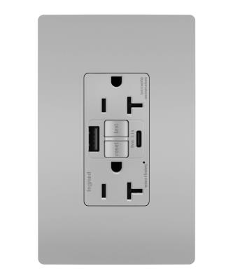 Legrand - 2097TRUSBACGRY - radiant - Tamper-Resistant 20A Duplex Self-Test GFCI Receptacles with SafeLock Protection, Type A/C Outlet - Gray