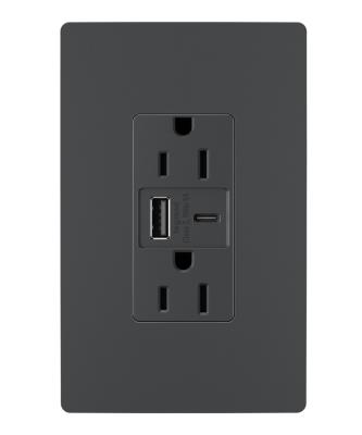 Legrand - R26USBAC6G - radiant - 15A Tamper-Resistant Ultra-Fast USB Type A/C Outlet - Graphite