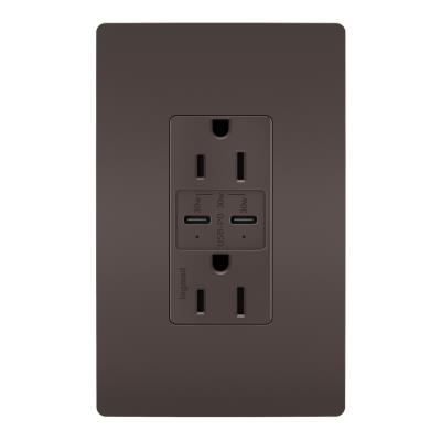 Legrand - R26USBPD - radiant - 15A Tamper Resistant Ultra Fast PLUS Power Delivery USB Type C/C Outlet - Brown